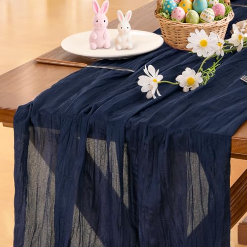 Socomi Navy Blue Easter Spring Cheesecloth Table Runner...