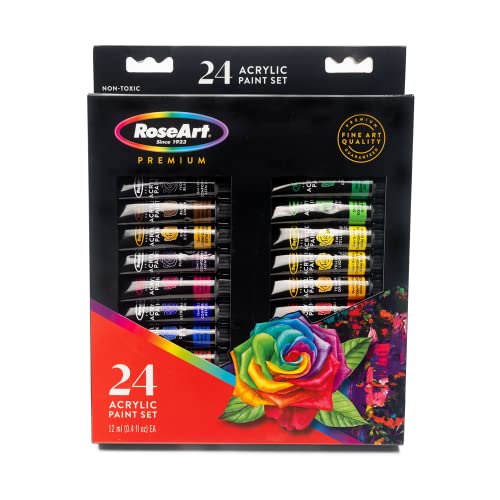 RoseArt Premium Paint Set â€“ 24 Count Acrylic Paints for Canvas, Wood, Ceramic and Fabrics â€“ Craft Painting Supplies for Casual to Professional Artists, multi,12 ml,83002
