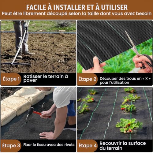 BARMAKET 1m x 50m Toiles de Paillage, 50㎡ Geotextile,Bache Anti Mauvaises Herbes, Tissu Perméable à l'eau, Résiste Rayons UV pour Aménagement Paysager, Couvre-Sol – vue 4