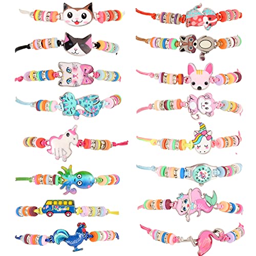 LUNEKUCK 16 Pcs Bracelets Amitié pour Filles Licornes Chiens Chats Bracelet Animal Bijoux Cadeau Anniversaire Fille