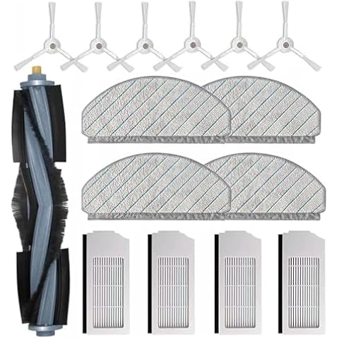 15Pcs Replacement Parts Compatible with Ecovacs T10 Plus Accessories, 1 Main Brush 4 Mop Pad 4 Filter 6 Edge Brush Cover