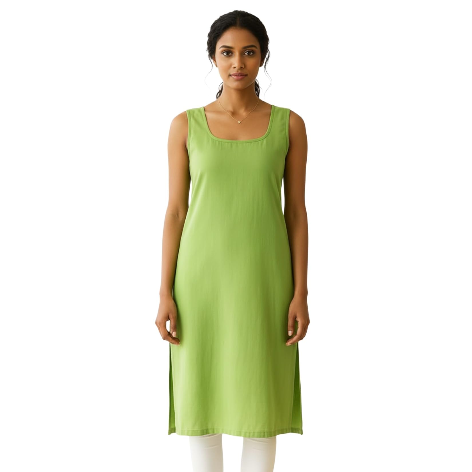 Cotton Long Inner Slip for Women 40 Inch Length Sleeveless Petticoat Slips with 21 Inch Side Slit for Kurti Suit Gown Layering Camisole-picture-41