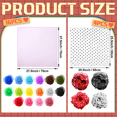 20 Pcs 50s Retro Chiffon Sheer Square Neck Head Scarfs for Women Handkerchief Lightweight Satin Ribbon Retro Dot Sheer Scarf Set Multi Colors2