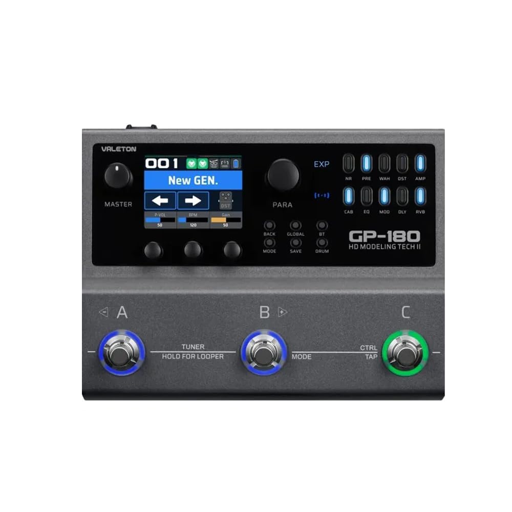 Valeton GP-180 Multi-Effektprozessor Gitarre (Gitarreneffekt Pedal, 200 Effekte, SnapTone NAM, 3 Fußschaltern, True Bypass, Looper, 6h Akku, Bluetooth App, MIDI), Schwarz