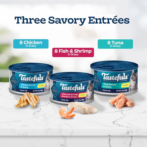 Blue Buffalo Tastefuls Natural Flaked Wet Cat Food Variety Pack, Tuna, Chicken and Fish & Shrimp Entrées in Gravy 3-oz Cans (24 Count) - Image 5