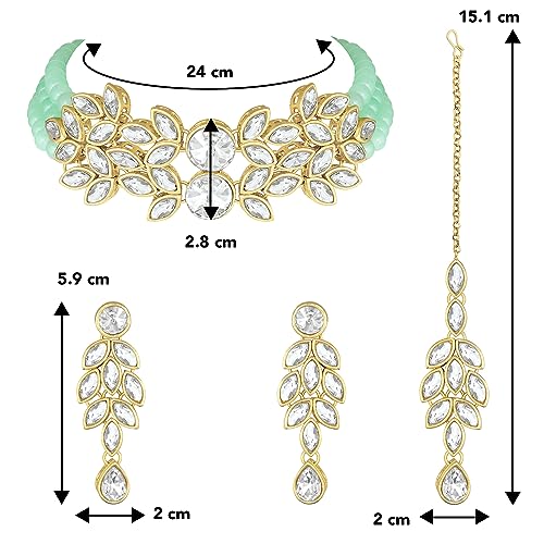 Image of Peora Gold Plated Bridal Crystal Pearl Choker Necklace with Drop Earrings Traditional Jewellery Set for Women