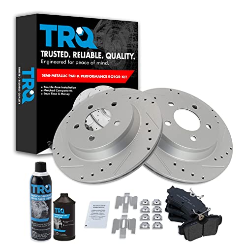 Image of TRQ Rear Performance Brake Pad & Rotor Kit, with Chemical Kit Semi-Metallic Premium G-Coated Compatible with 1994-2004 Ford Mustang