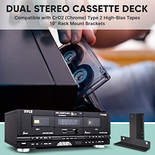 PyleUsa Dual Cassette Deck | Music Recording Device with RCA Cables | Removable Rack Mounting Hardware | CrO2 Tape Selector | Built-in 3 Digit Tape Counter - 110V/220V - Image 5