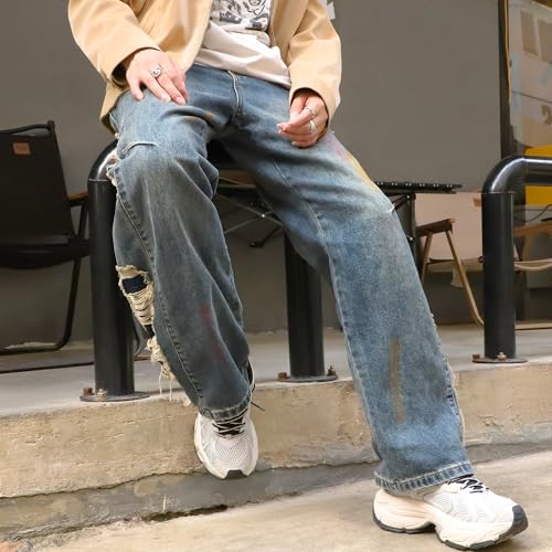 Barrel Baggy Jeans for Men y2k Mens Jeans Relaxed Fit Hip Hop High Waisted Long Trousers Loose Wide Leg Denim Pants2