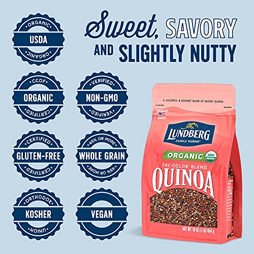 Lundberg Family Farms - Organic Quinoa Tri-Color Blend, Blend Of White, Black & Red Quinoa, 9 Essential Amino Acids, Non-Gmo, Gluten-Free, Usda Certified Organic, Vegan, Kosher (16 Oz) #TOP2