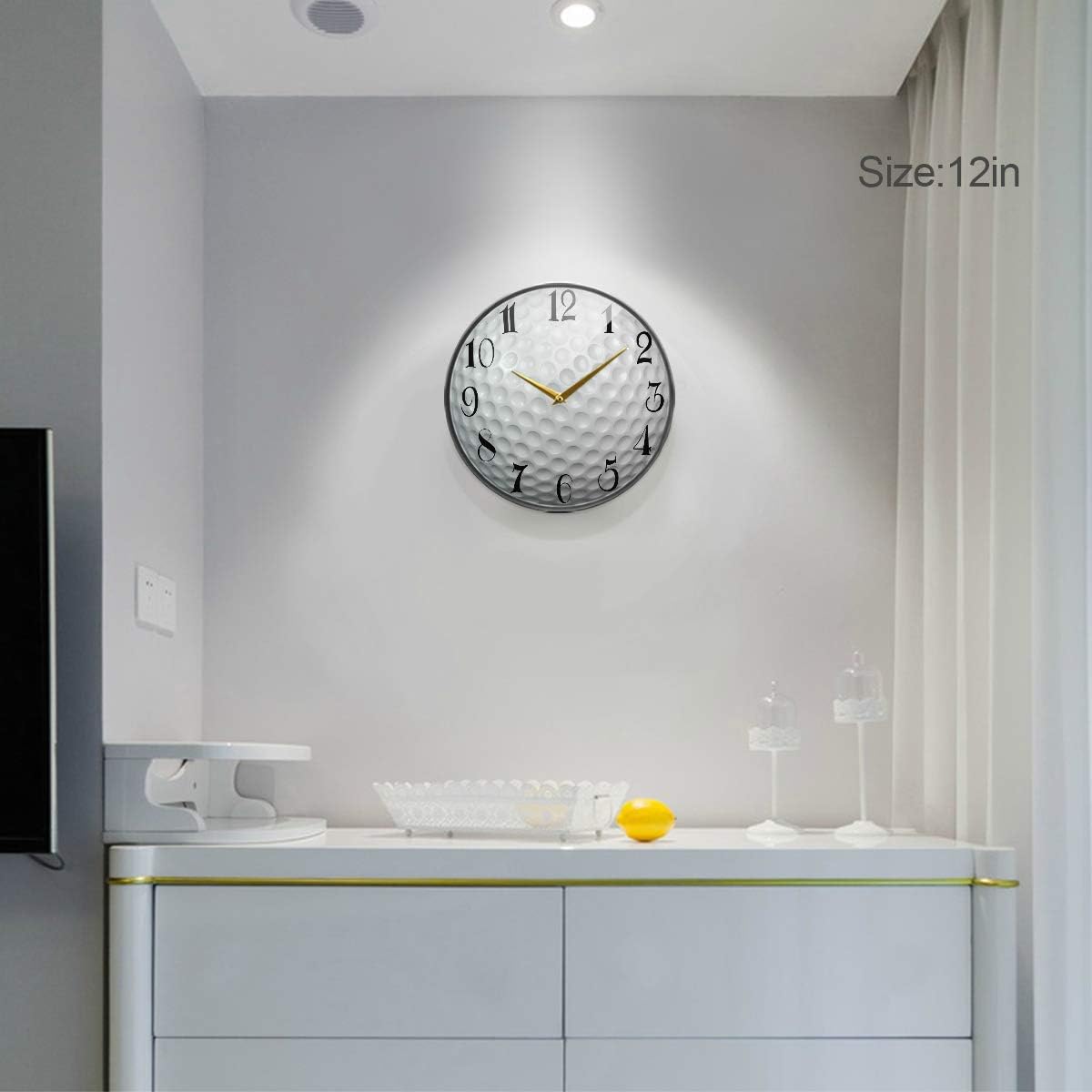 ALAZA Golf Ball Acrylic Painted Silent Non-Ticking Round Wall Clock, 12 Inch Battery Operated Quiet Bathroom Clock for Living Room Kitchen Office Decor