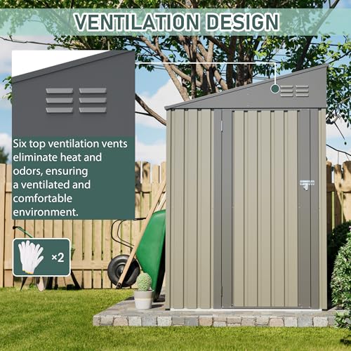 Image of YOPTO 4x7 FT Outdoor Storage Shed,Metal Lean to Storage Shed with Reinforced Beams,All Weather Waterproof Garden Tool House W /Lockable Door & Reversible Installation,for Backyard,Patio,Lawn,Olive Gray
