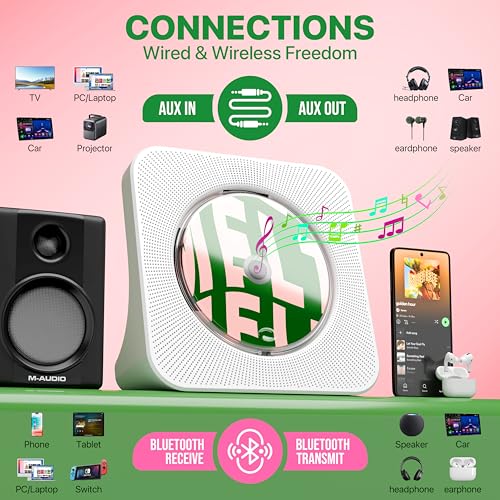 Image of ROADOM Portable CD Player with Bluetooth, Hi-Fi Speakers & FM Radio | Bluetooth transmitter & receiver, Hi-Fi stereo sound, FM radio, USB & AUX, 5 CD formats, compact CD player for kids & seniors