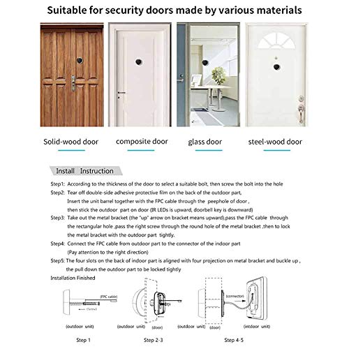 Digitsea Video Door Viewer 1200Mah Build-In Lithium Battery Peephole Viewer Build-In Cyclic Storage Door Camera Outdoor Security Cam Door 3" Lcd Screen 1Mp Camera #TOP6