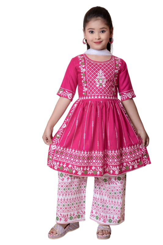Girl’s Traditional Cotton Kurta and Straight Pant Set with Silky Dupatta