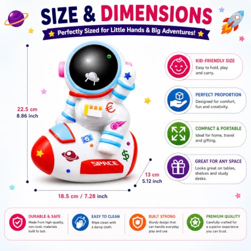 Image of PLUSPOINT DIY Astronaut Coin Bank Painting Kit for Kids Paint Your Own Space Piggy Bank Craft Set with 6 Paints, 12 Magic Floating Pens, Metallic Foils, Stickers, Gems & Glitter, Creative Gift Age 5+