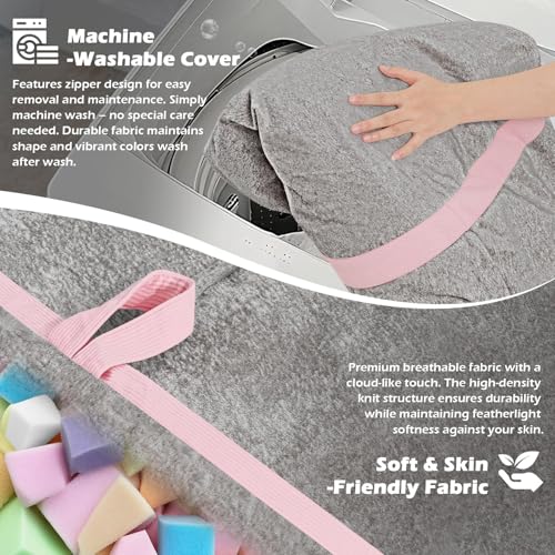 Image of 4FT Bean Bag Chair 4'Big Bean Bag Chairs with Adults, Large Beanbag Chair | Bean bag Lounger with Washable Cover Luxurious Velvet Fabric, Comfy Chairs for Living Room, Bedroom Dorm, Lightgrey with Pink