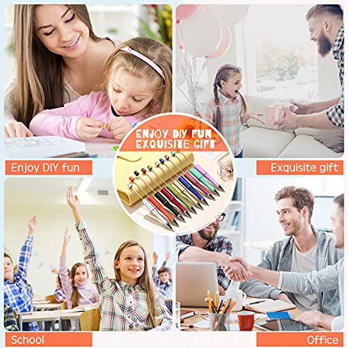 Plastic Beadable Pen Bead Ballpoint Pen Assorted Bead Pen Shaft Black Ink Rollerball Pen With Extra Refills For Kids Students Office School Supplies, 10 Colors (10) #TOP4