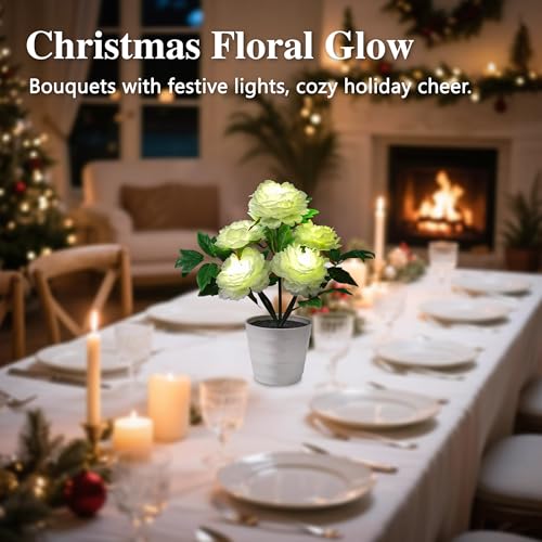 Image of White Peony Artificial Flower Lamp, Night Light for Bedroom Wedding Bar Coffee Shop Decor, Christmas Valentines Mothers Day Anniversary Birthday Gifts for Women Mom Grandma Wife Friend