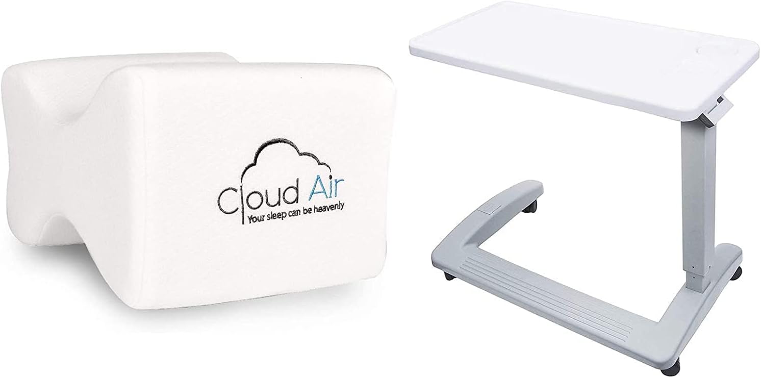 Vaunn Medical Knee Pillow Leg Positioner Cushion and Overbed Bedside Table for Home and Hospital Use Bundle : Health & Household