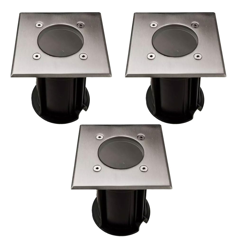Bodeneinbaustrahler GU10 Terrassenboden Einbauspot Bodeneinbauleuchte Außen, Fernbedienung dimmbar, Edelstahl stoßfest, RGB LED 3,5W 290Lm, LxBxH 11x11x12 cm, 3er Set