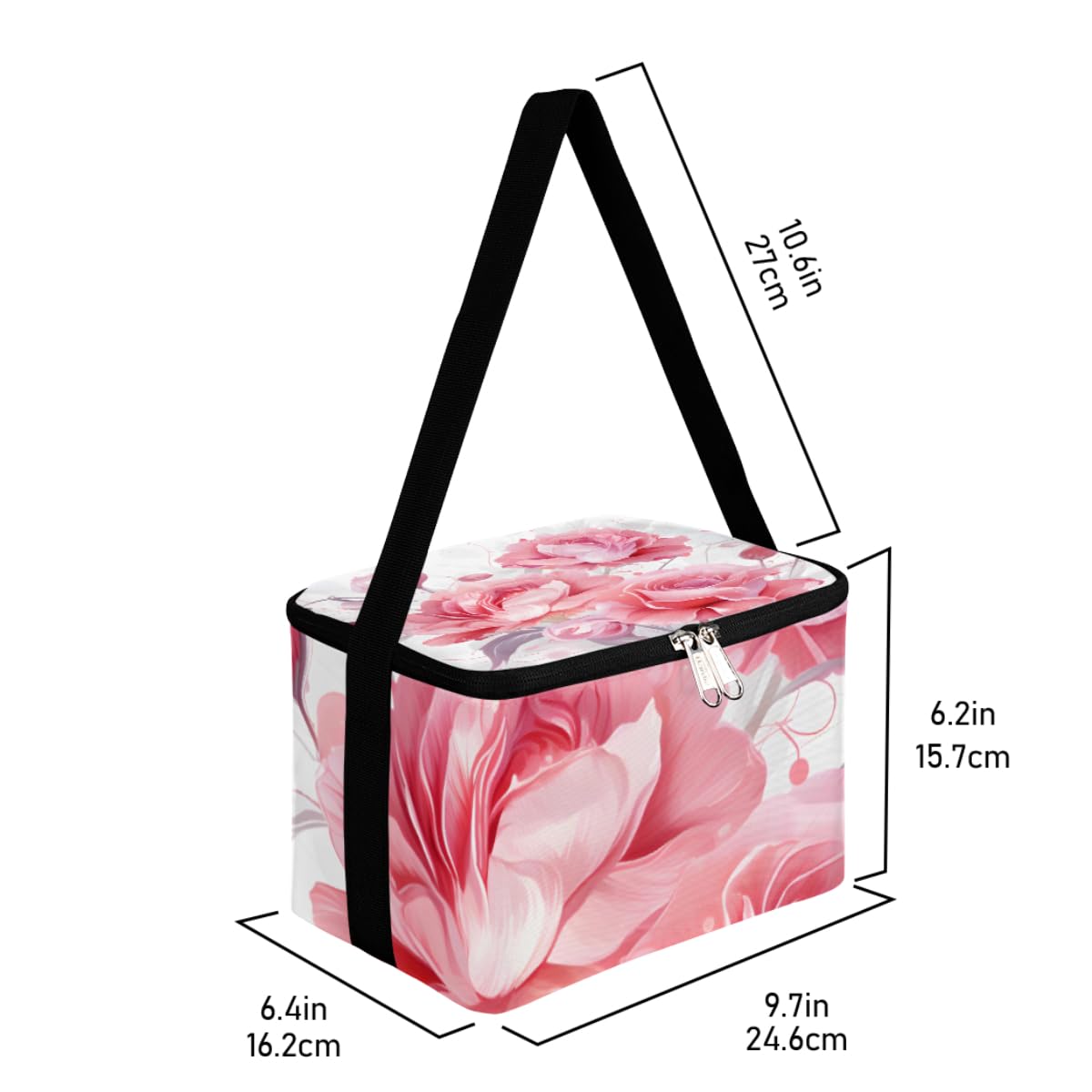 Lunch Bags for Women Men 9 Cans,Roses Hot & Cold Food Delivery Bag Insulated Grocery Bag Insulated Lunch Box Blossom Cooler Bag for Office Work Picnic Beach