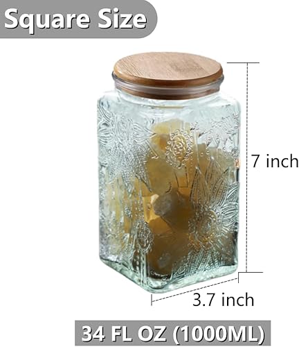 Miniatura 3 de ANSQU Tarro de almacenamiento de vidrio vintage, recipientes de almacenamiento de alimentos de vidrio de 34 onzas líquidas con tapa de bambú, tarro
