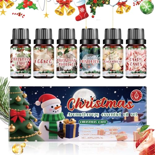 Dreuhuing Aceites Esenciales para Difusor, Set de 6 Aceites Aromáticos Navideños para Aromaterapia, Ambientador Duradero para Purificador Meditación Yoga SPA Hogar Coche