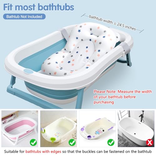 Image of Colorlife Baby Bath Seat Support Net Infant Bathing Seat Support Mat, Adjustable Comfortable Non-Slip Three-Pointed Baby Shower Bathtub Sit Up Mesh for Newborn 0-12 Months-White Star(No Bathtub)