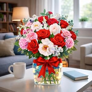 APOTODITO Rose Card with Music and Light, Mothers Day Card with Roses, Flower Bouquet 3D Gift Card, Mothers Day Gifts for Women Mom Wife(Rose)