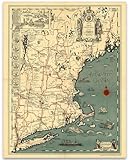 Map of New England Poster - Ancient Map of New England - Modern Birth States - 11x14 Unframed Art Print - Great Vintage Gift and Decor for Home and for Historical Map Enthusiasts