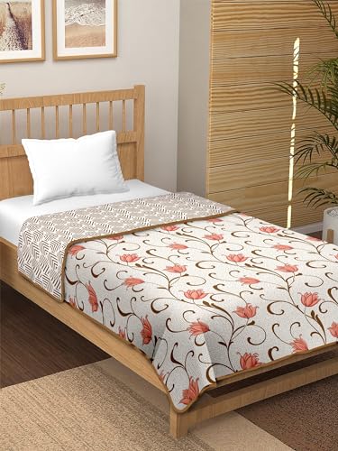 Image of Tundwal's Printed Cotton Reversible Dohar /AC Blanket for Double Bed |All Weather Light Weight | Rajasthani Printed Floral Design | Pack of 1-Brown Lotus