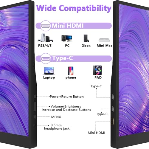 Image of 16 inch Portable Monitor 1200P 16:10 IPS Laptop Screen Extender, USB-C HDMI External Second Monitor with HDR, Built-in Stand & Speakers,VESA Compatible Portable Monitor for Laptop PC Mac Phone Xbox PS5