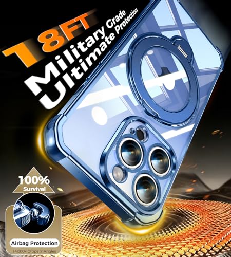 Image of Soft Case for iPhone 13 Pro with 360 Rotating Magnetic Stand, Compatible with Mag-Safe, 4X MIL-Drop Protection, Lightweight Glossy Anti-Yellowing Clear Back Phone Cover for iPhone 13 Pro 6.1 inch, Blue