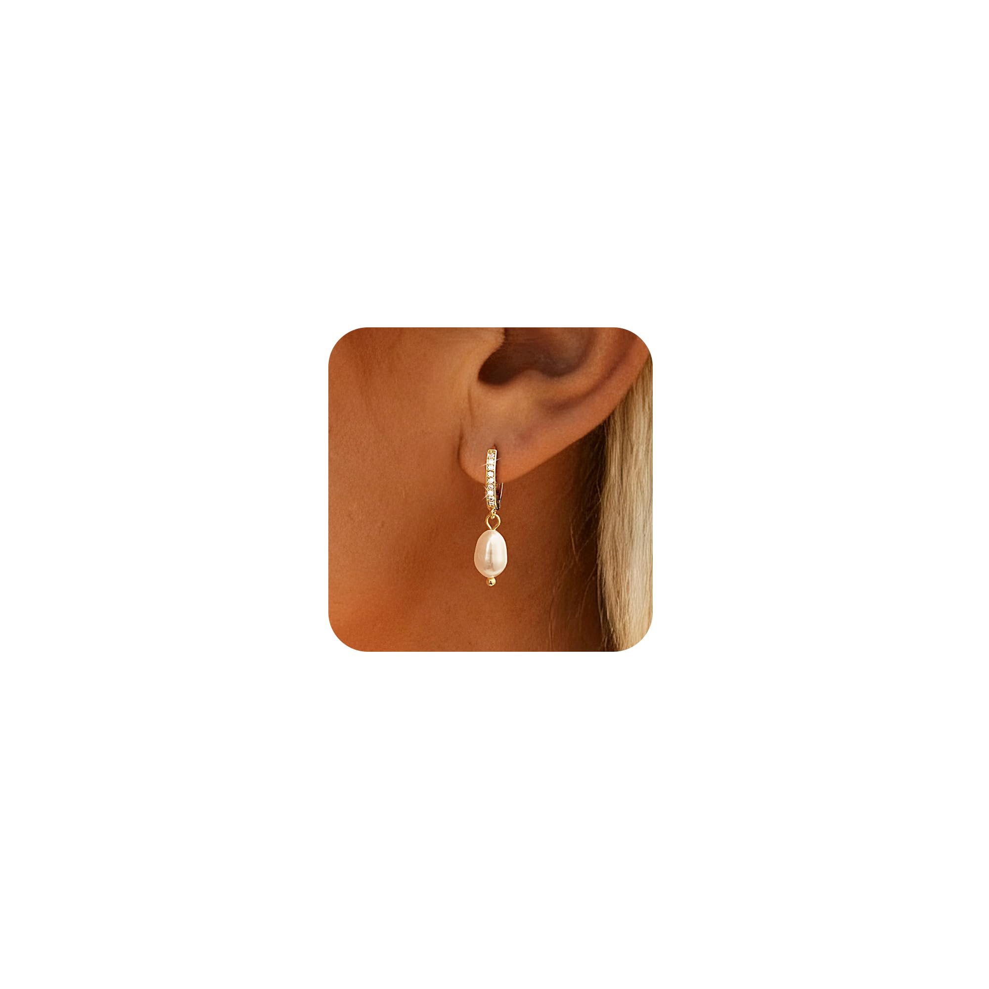 14k Gold Plated Pearl Earrings for Women - Trendy Drop Dangle Huggie Hoop Earrings - Dainty Brides Weddings Pearls Earring Jewelry Gifts for Her