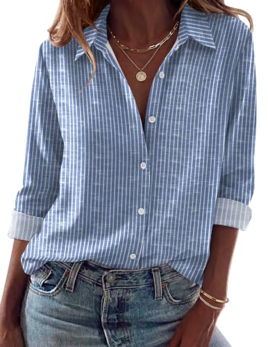 Zeagoo Shirts for Women Long Sleeve Tops 2026 Summer Clothes Striped Blouse