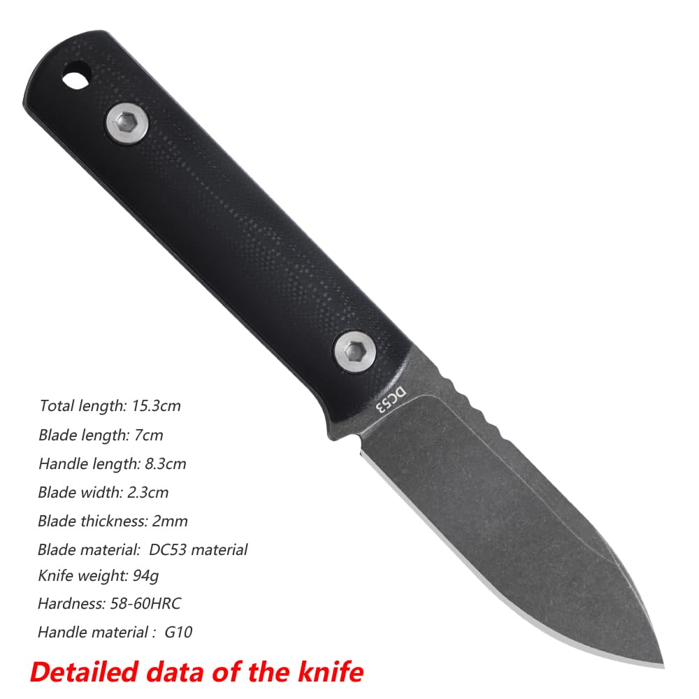 JEABROTHER DC53 Stahl -G10 Griff Festmesser mit Hülle Überlebensschneider, Auskassenmesser EDC Handwerkzeug (D)