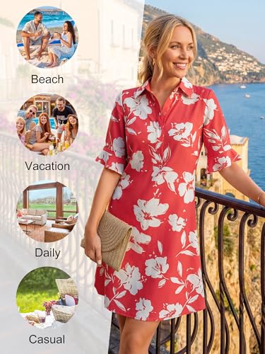 Image of FENSACE Womens Casual Shirt Dress Ruffle Sleeve Button Down Shift Summer Dresses with Pockets