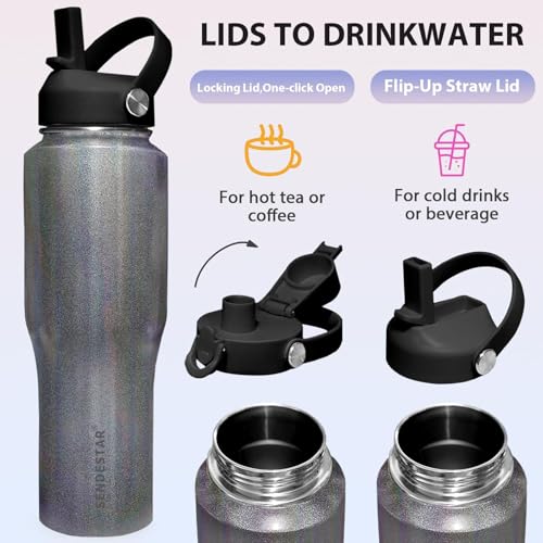 Image of SENDESTAR Water Bottle,Wide Mouth Stainless Steel Vacuum Insulated Double Wall Keep Liquids Cold or Hot All Day,Sweat Proof Sport Design,Fit Car Cup Holder,Laser Grey,40,Ounces
