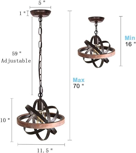 Miniatura 3 de Giluta Lámpara colgante de metal industrial de óxido con pantalla de vidrio semillado, lámpara colgante de granja de madera blanca para entrada,