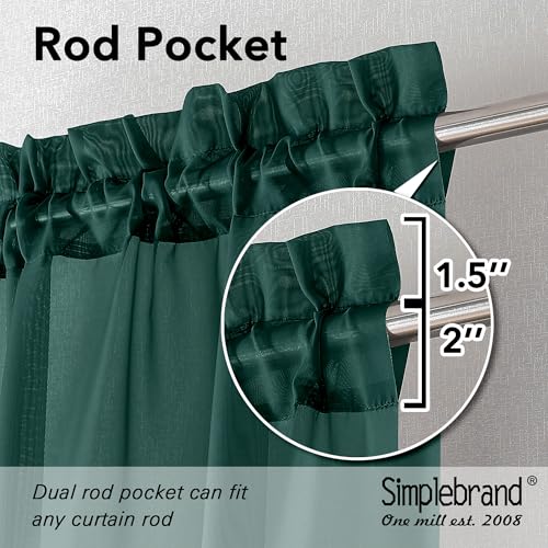 Image of Simplebrand Hunter Green Sheer Curtains 96 Inches Long 2 Panels, Light Filtering Rod Pocket Solid Color Window Sheer Curtain Panels, Elegant Curtains & Drapes for Living Room, Bedroom, 42 inch W x 96 inch L
