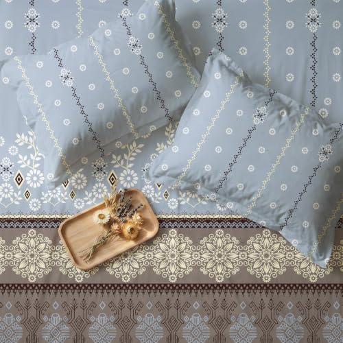 Image of Urban Space Serene 100% Cotton Bedsheet for Double Bed, Floral Queen Size Bed Sheet with 2 Pillow Covers (88 x 100 Inches, Origami Brown)