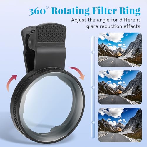 Image of Zolka 52mm Phone Camera Lens Filter Kit, CPL Polarizer Filter for Smartphone, Clip-On Mobile Camera Lens with Adjustable Mount, Anti-Glare HD Photography Accessory for Android & iPhone (1pc)