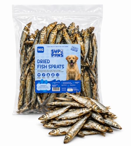 Supa Paws Premium 1Kg Fish Sprats for Dog Treats 100% Natural Air Dried Fish Treat for Dog with Omega 3 Hypoallergenic Cat Food Grain Free Pet Treat Low Fat Dog Snacks Suitable for Cat Puppy 1000g