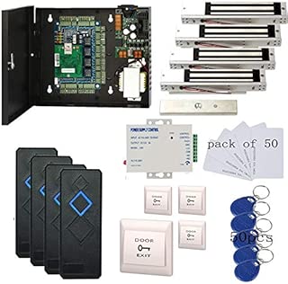 4 Doors Proximity RFID Card Access Control System with 600lbs Magnetic Lock 110 Power Supply Box+Extra Power Unit+ RFID Reader+Exit Button +Key Fobs Phone APP Open Lock - coolthings.us