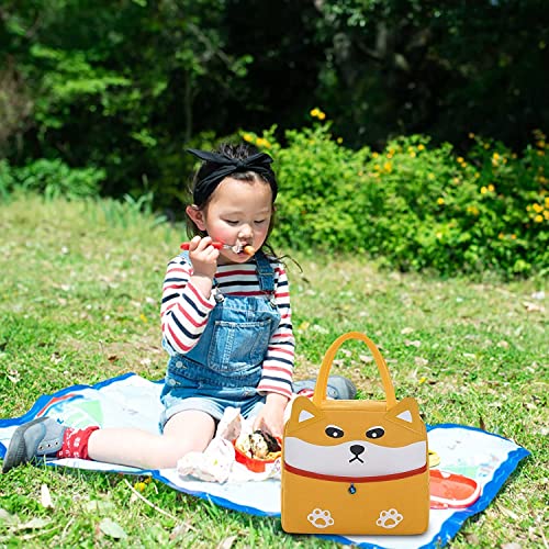Image of House of Quirk Oxford Cloth+ Thermal Insulation Material Insulated Reusable Lunch Bag Tote Bag For Women Printed Lunch Bag For School Picnic Office Outdoor Gym (Yellow White Dog), 5 Liters