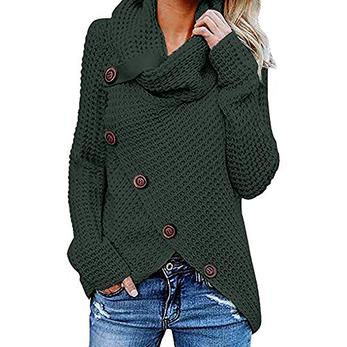 Preisvergleich Produktbild BaZhaHei Damen Asymmetrisch Cardigan Gestrickt Einfarbig Strickjacken Lose Strickmantel Tunika Kimono Rollkragen Gefüttert Zopfmuster Outwear Tops Bluse Langarm Unregelmäßig Sweatshirt