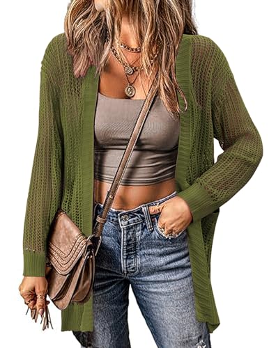Image of Zeagoo Women 2025 Lightweight Crochet Cardigan Long Sleeve Open Front Knit Sweater Summer Kimono Cover Up with Pockets