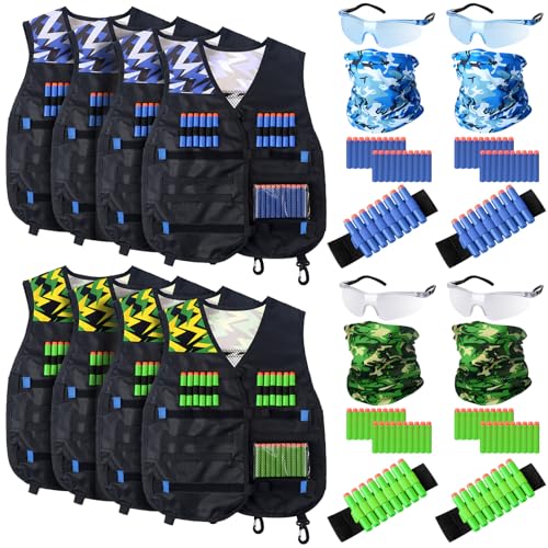 Image of Sosation 12 Sets Kids Tactical Vest Tactical Party Supplies Favor Accessories, Face Mask Wrist Holder Toy Gift (Green and Blue)