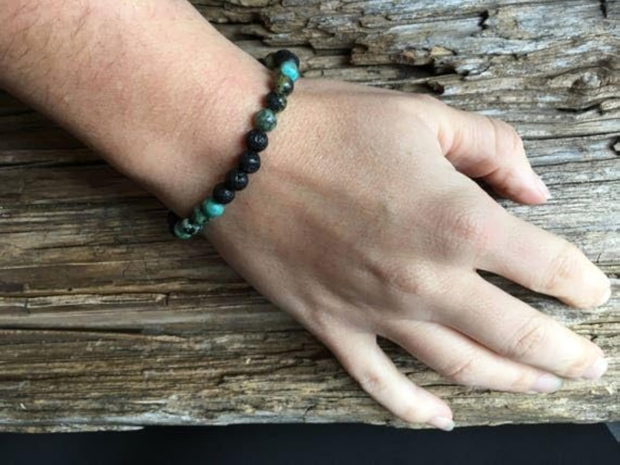 Natural African Turquoise & Volcanic Lava Stretch Bracelet, Unisex Healing